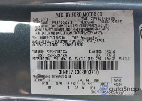 2012 Lincoln Mkz from USA, damaged, VIN 3LNHL2JC3CR803710